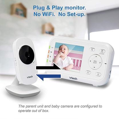 VTech VM3252 Video Baby Monitor with 1000ft Long Range, Auto Night Vision, 2.8” Screen, 2-Way Audio Talk, Temperature Sensor, Lullabies