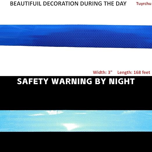 Non Fading Blue Reflective Tape 3 inch Wide, Outdoor Waterproof High Visibility Warning Industrial Marking Tape, Safety Stickers (168 feet)
