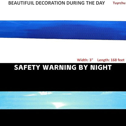Non Fading Blue Reflective Tape 3 inch Wide, Outdoor Waterproof High Visibility Warning Industrial Marking Tape, Safety Stickers (168 feet)