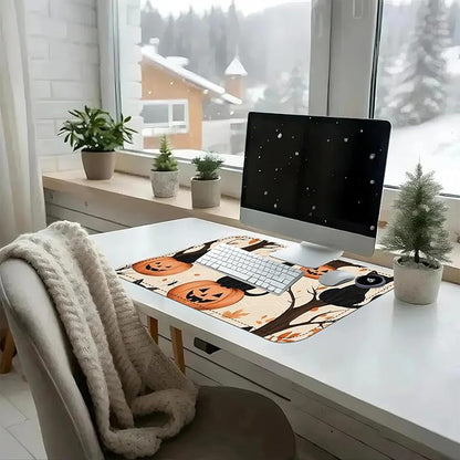 Heated Mouse Pad with 3 Temperature Settings(104°F–122°F),Large 24x14.2 Inch PU Leather Heated Desk Mat,Waterproof Warming Pad for Office,Gaming & Cold Hands Relief,Black Cats Pumpkins