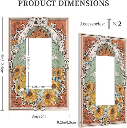 Boho Retro Sun Sunflower Vintage Flower Butterfly Decorative Outlet Covers 1 Gang Single Rocker Light Switch Cover Plate Wall Plates GFCI Faceplate for Farmhouse Home Decor