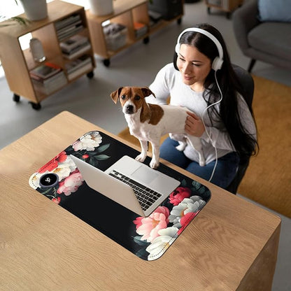 Heated Mouse Pad with 3 Temperature Settings(104°F–122°F),Large 24x14.2 Inch PU Leather Heated Desk Mat,Waterproof Warming Pad for Office,Gaming & Cold Hands Relief,Vintage Flowers