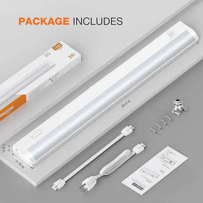 24inch Linkable Under Cabinet Lighting Hardwired Plug-in, Wired led Under Cabinet Lights with 5 CCT (2700/3000/3500/4000/5000) & Dimmable, Under Counter Lights for Kitchen, 15W, 1500LM, 1 Pack
