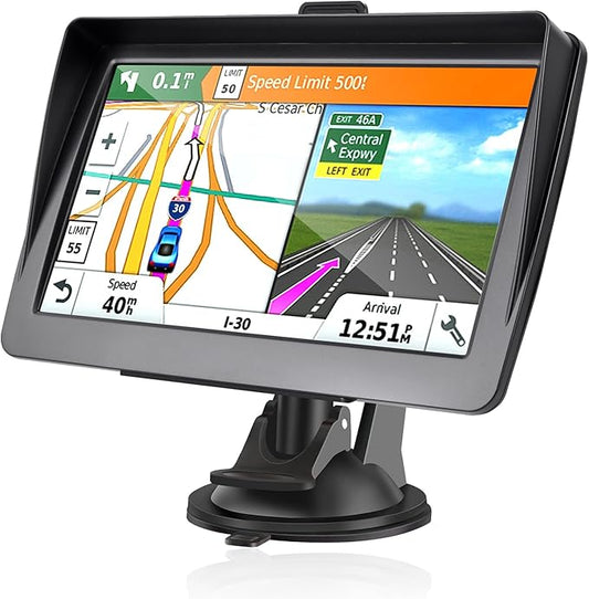 GPS Navigator for Car, Latest 2025 Map 7-inch HD Display 16GB 256MB Satellite Navigation with Sun Visor,Smart Real Voice GPS Guidance，Provides Lifetime Live Map Updates