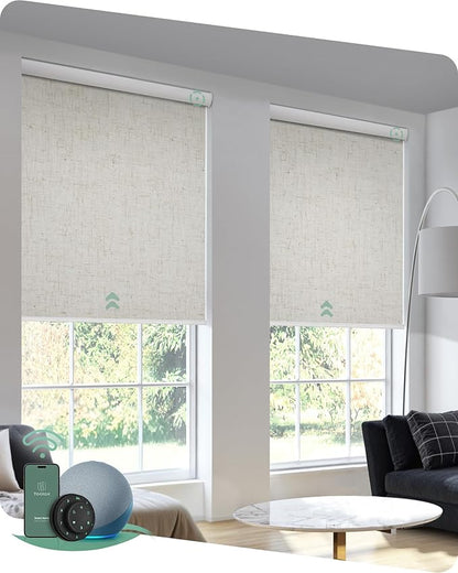 Yoolax Motorized Blinds with Remote, Blackout Smart Blinds Automatic Blinds for Windows, Electric Window Shades Compatible with Alexa Roller Window Shades with Valance (Linen Beige, 46" W x 72" H)
