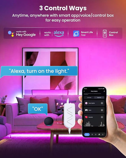 16.4ft RGB+IC LED Lights for 50-75 Inch TV, Backlight Strip Behind TV with Music Sync, Bluetooth APP and Voice Control, 44 Scene Modes, for Ambient Mood Lighting, Monitor Game, Bedroom, Living Room
