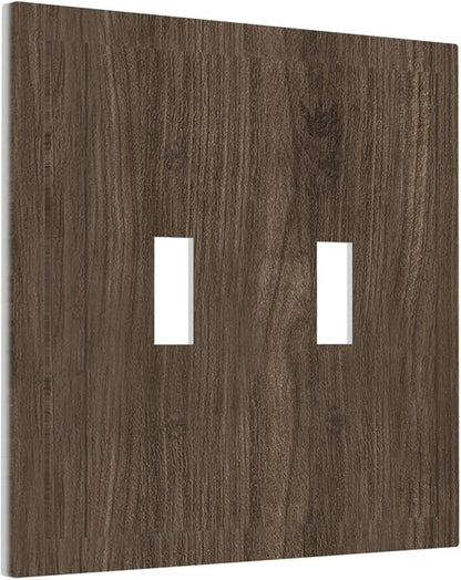 Decorative Switch Plate Covers Rustic Walnut Wood Grain 2 Gang Double Toggle Light Switch Cover Plate Electrical Wall Plate Outlet Cover for Farmhouse Cabin Decor