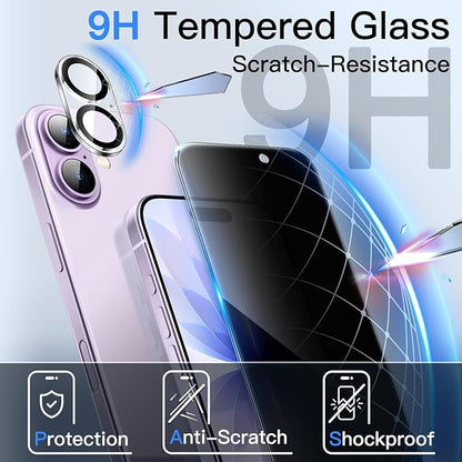 JETech Privacy Screen Protector for iPhone 17 6.3-Inch with Camera Lens Protector, Anti-Spy Tempered Glass Film, Easy Installation Tool, 2-Pack Each
