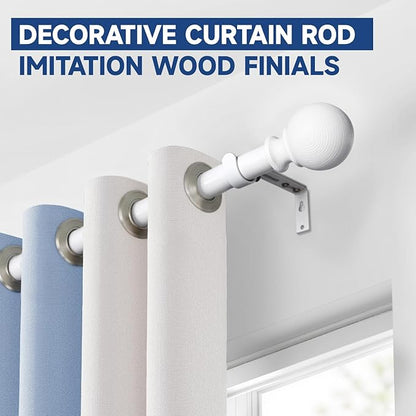 BRIOFOX White Curtain Rods for Windows 28 to 48 Inch(2.3-4ft)- 1'' Diameter Heavy Duty Curtain Rods with Imitation Wood Grain Pattern Finials,Adjustable Decorative Curtain Rods Sets,28-48''