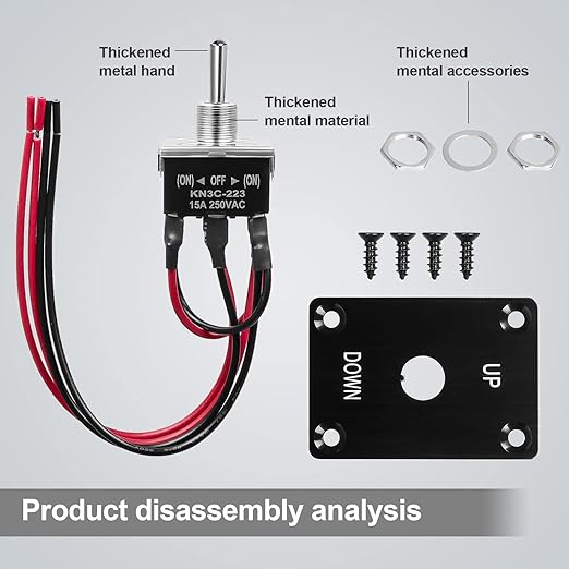 Button Switch Rocker Switch Toggle Switch Self Reset Six Pin Three Position UP/Down Prewired Power Transfer Switch with Mounting Plate,Waterproof Cap.