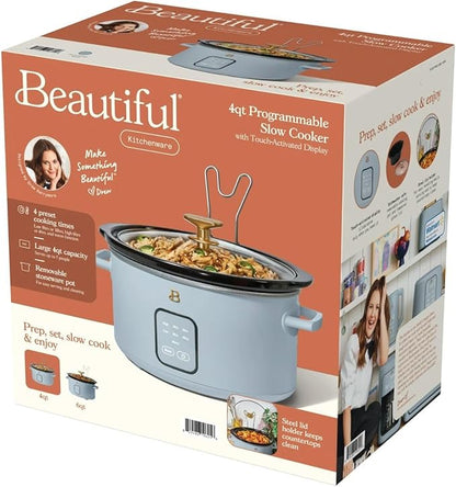 Beautiful 4-Qt Digital Slow Cooker with Smart Touch Screen, Removable Pot, Timer Presets, Ideal for Small Families