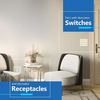 LIDER Matte Finish Double Decorator Switch Cover, Screwless Wall Plate, Mid-Size 2-Gang 4.88" x 4.92", Unbreakable Polycarbonate Thermoplastic, UL Listed, LSWP-32M-LA10P, Light Almond, 10 pack