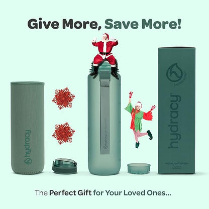Hydracy Water Bottle with Time Marker -Large BPA Free Water Bottle & No Sweat Sleeve -Leak Proof Gym Bottle with Fruit Infuser Strainer & Times to Drink -Ideal for Fitness Sports & Outdoors