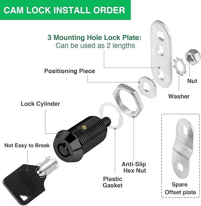 5 Pack Cabinet Lock with Keys, 1" RV Storage Locks Keyed Alike, RV Locks for Storage Door, Camper Toolbox RV Cam Locks with Manual(Black, 5Pack, 1 Inch)