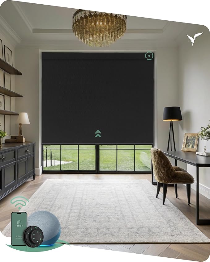 Yoolax Motorized Blinds with Remote, Smart Blinds for Windows Blackout Automatic Shades Compatible with Alexa Remote Control Roller Window Shades with Valance, Custom Size (V-Midnight Stripe)