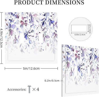 Purple Eucalyptus Watercolor Floral Rustic Leaf Decorative Switch Plates 2 Gang Double Toggle Outlet Light Switch Cover Wall Plate Electrical Faceplate for Farmhouse Home Decor