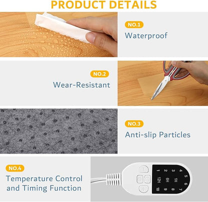 PVC 110V Heated Floor Mat Heater for Foot Warmer Under Desk 22 x 20 Inch Electric Heating Pad Energy Saving Carpet Pad Indoor Floor Heated Rug for Home Office Bathroom House Brown