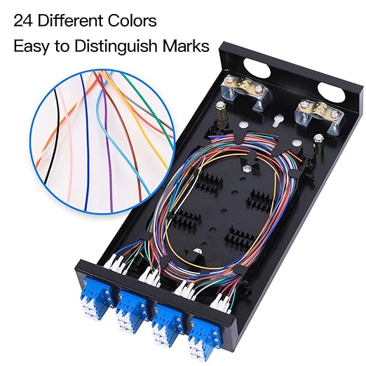 12 Duplex 24 Port LC-OS1 Box+ SingleMode Cables Wall Mount Fiber Enclosure with Spool LC-UPC Kit (Include a 1 Meter 24 Strand LC-SM Pigtail and 12 Port Duplex LGX Loaded Panel