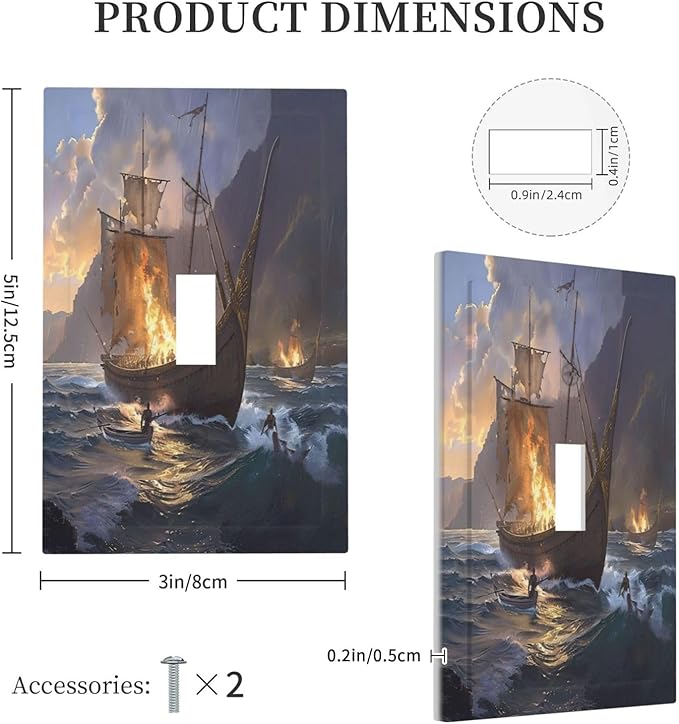 Decorative Light Switch Cover Plate Medieval Vintage Sailing Adventure Sailings Ocean Waves 1 Gang Single Toggle Wall Plate Electrical Outlet Covers Decorate Switch Plate Cover for Bedroom Cabin Decor