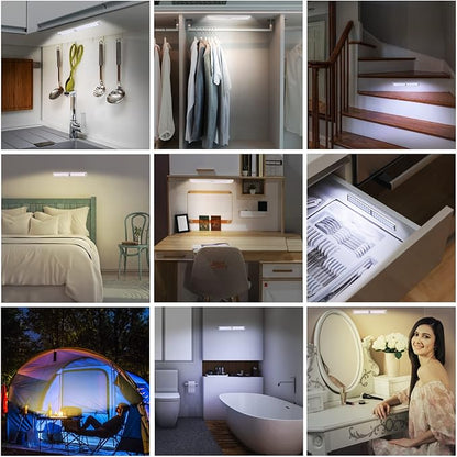 Wireless Motion Sensor Light Indoor, 80 LED Dimmable Closet Lights Rechargeable Under Cabinet Lighting, Magnetic Stick-on Under Counter Lights for Kitchen, Wardrobe, 3-Pack