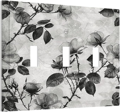 Decorative Switch Plates Black Breezy Watercolor Garden Floral 3 Gang Wall Plate Triple Toggle Light Switch Cover Faceplate Electrical Wall Panels for Bedroom Home Decor