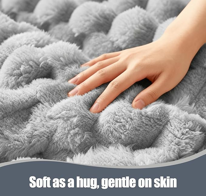 Electric Heated Blanket 90''x100'' – Large Soft Ribbed Faux Fur Fast Heating Blanket with 12 Heat Settings, 1–12H Timer, Overheat Protection ETL & FCC Certified Machine Washable