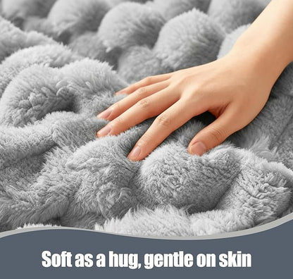 Electric Heated Blanket 90''x100'' – Large Soft Ribbed Faux Fur Fast Heating Blanket with 12 Heat Settings, 1–12H Timer, Overheat Protection ETL & FCC Certified Machine Washable
