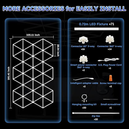 Triangle LED Garage Light - 71 Pack Hexagonal Lights, 710W 78100LM Super Bright Garage Ceiling Lights, Larger Size Honeycomb Light for Warehouse Workshop Gym Basement Car Care Wash Room