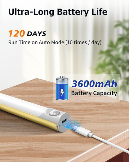 64 LED Under Cabinet Lights, 3 Color Dimmable Motion Sensor Indoor Closet Lights, 3600mAh Rechargeable Under Counter Light for Kitchen, 14 Inch Wireless Battery Operated Night Lighting