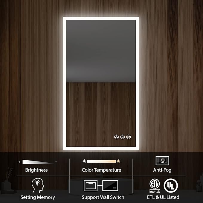 Blossom 21x36 LED Mirror for Bathroom | Backlit LED Vanity Mirror with Anti-Fog, Stepless Dimmable, 3 Color Temperature | Lighted Mirrors for Bathroom Wall | Smart Vanity Makeup Mirror with Lights