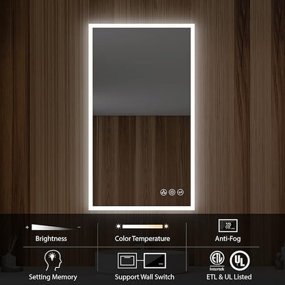 Blossom 21x36 LED Mirror for Bathroom | Backlit LED Vanity Mirror with Anti-Fog, Stepless Dimmable, 3 Color Temperature | Lighted Mirrors for Bathroom Wall | Smart Vanity Makeup Mirror with Lights