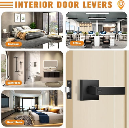 Probrico 10 Pack| Matte Black Square Privacy Door Levers Bed Bath Door Handles, Heavy Duty Interior Keyless Door Locks for Left or Right Sided Doors