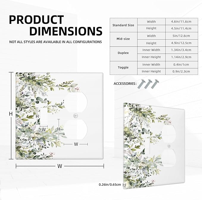 Decorative Outlet Covers Rustic Eucalyptus Leaves Green Leaf 2 Gang Wall Plate Single Toggle Duplex Light Switch Cover Switch Plate Covers for Country Bedroom Home Decor