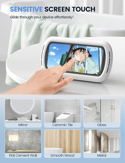 Lamicall Shower Phone Holder with Speaker Holes, IPX6 Waterproof Clear Sound & 480° Rotation Shower Case Accessories, Waterproof Bathroom Wall Mount for iPhone 17 16 Pro Max Air, S25 Ultra, 4-7" Phone