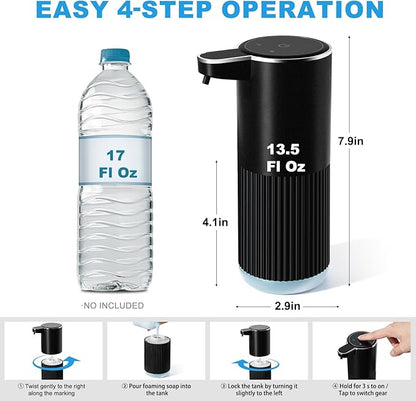 Automatic Foaming Soap Dispenser, 2 Pack Black Touchless Foam Hand Soap Dispenser Bathroom, 13.5 Fl Oz Plastic Electric Auto Foaming Dish Soap Dispensers Wall Mount for Kitchen