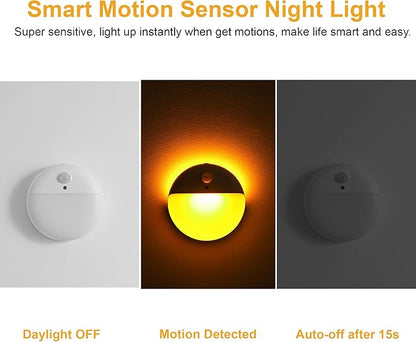 2 Pack Amber Night Light, Battery Operated Night Light, 2.6" Small Sticky Lights, Dimming, 3 Light Modes, Motion Sensor Lights for Kids, Baby, Sleep, Bedroom, Bathroom, Toilet, Travel, Stairs