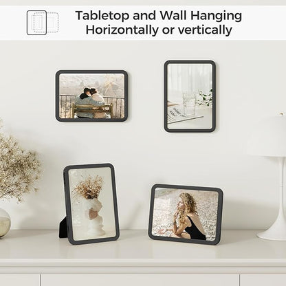 Axeman 5x7 Picture Frame-Metal Rounded Corner Frame 5x7, 5''x7''Photo Frame with Tempered Glass,Tabletop and Wall Display, One-Piece 5 By 7 Metal Picture Frame for images, Black