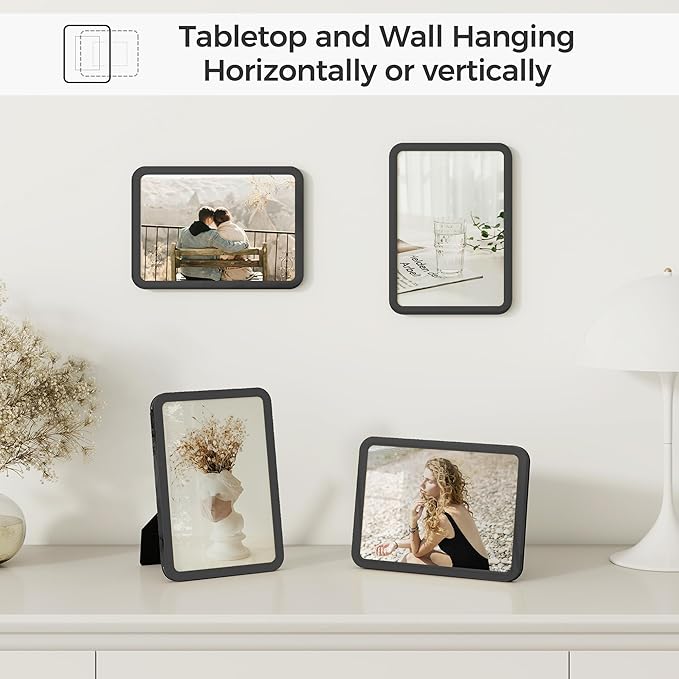 Axeman 8x10 Picture Frame-Metal Rounded Corner Frame 8x10, 8''x10''Photo Frame with Tempered Glass,Tabletop and Wall Display, One-Piece 8 By 10 Metal Picture Frame for images, Black