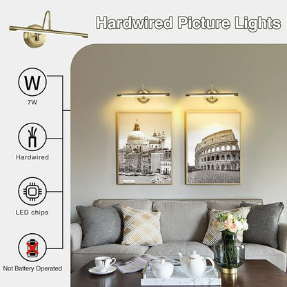 JOOSENLUX Modern LED Picture Lights Fixtures,Art Decor Metal Artwork Mini Accent Spotlights 16.54" Inch,7W(45W Eqv.),Natural White 3000K,Hardwire Swing Arm, Antique Bronze Finish
