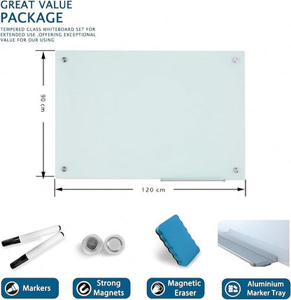 Magnetic Glass Writeboard 48"X36" Premium Tempered Dry Erase Boards Wall Mounted Frameless Whiteboard Bulletin Message Boards (White)