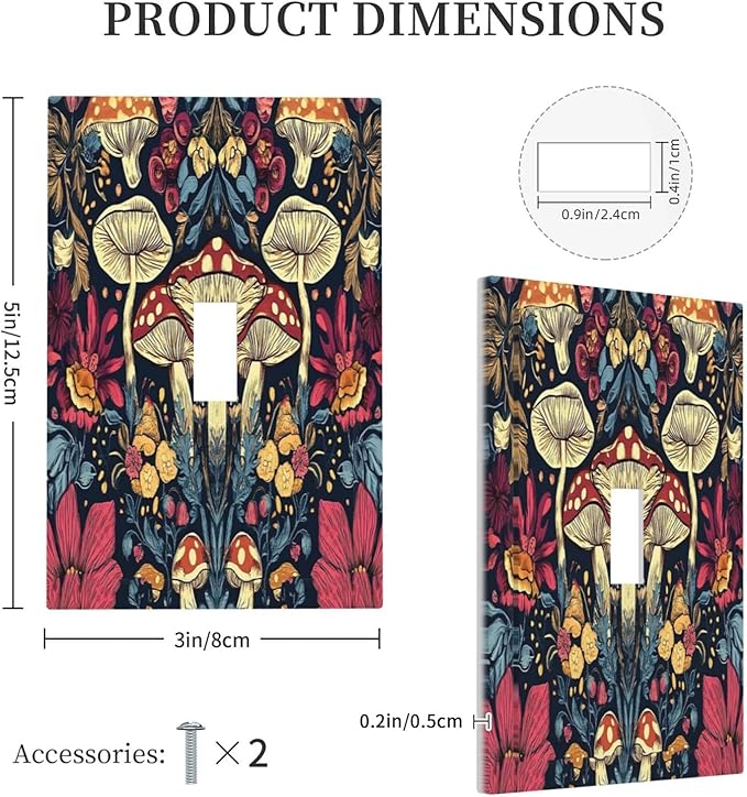 Decorative Light Switch Cover Plate Coloful Red Yellow Orange Magical Mushroom Forest 1 Gang Single Toggle Wall Plate Electrical Outlet Covers Decorate Switch Plate Cover for Bedroom Home Decor