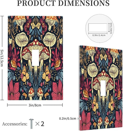 Decorative Light Switch Cover Plate Coloful Red Yellow Orange Magical Mushroom Forest 1 Gang Single Toggle Wall Plate Electrical Outlet Covers Decorate Switch Plate Cover for Bedroom Home Decor
