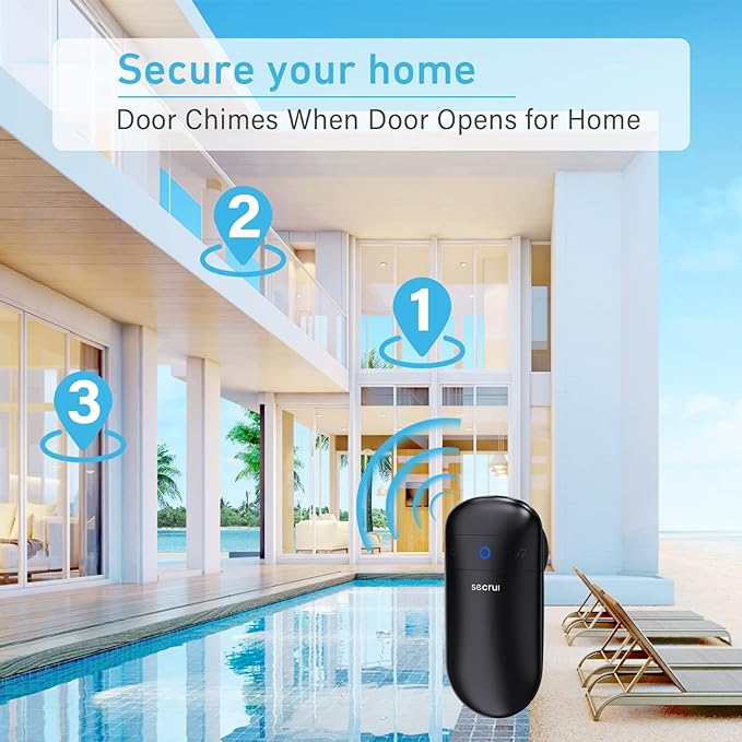 SECRUI Door Chime, Door Sensor Chime for Door Opens – Door Ringer with 500ft Operating Range 58 Chime 110dB LED Indicators –Entry Alert Chime for Business/Home/Office (1 Receiver+2 Sensors)