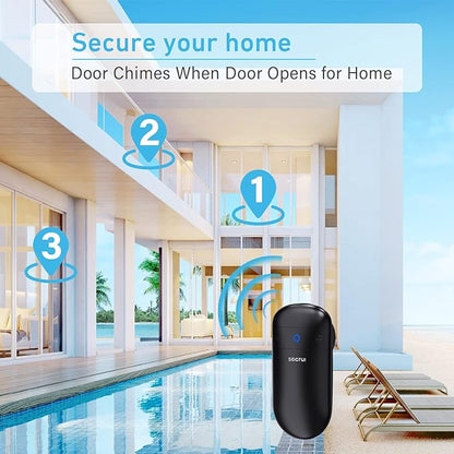 SECRUI Door Chime, Door Sensor Chime for Door Opens – Door Ringer with 500ft Operating Range 58 Chime 110dB LED Indicators –Entry Alert Chime for Business/Home/Office (1 Receiver+2 Sensors)