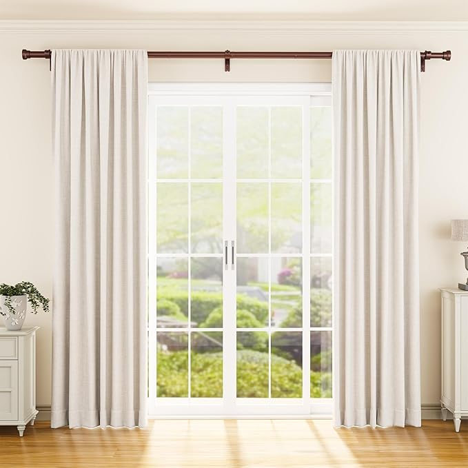 Curtain Rod 32-144 Inch, Heavy Duty 1 Inch Adjustable Curtain Rods for Windows, Antique Bronze Extra Long Window Treatment Rods, Modern Design, Easy Installation