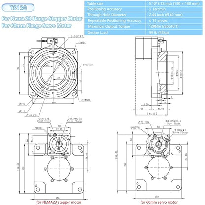 CNC Hollow Rotating Platform Gear Ratio 10:1 360 Degree Electric Rotary Table Positioners Substitutable for Direct Drive Motor and Cam Indexer Fitting Nema 23 Stepper 60mm Servo Motor