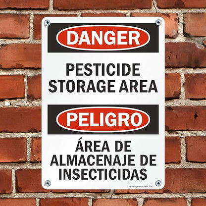 SmartSign "Danger - Pesticide Storage Area" Bilingual Sign | 10" x 14" Aluminum