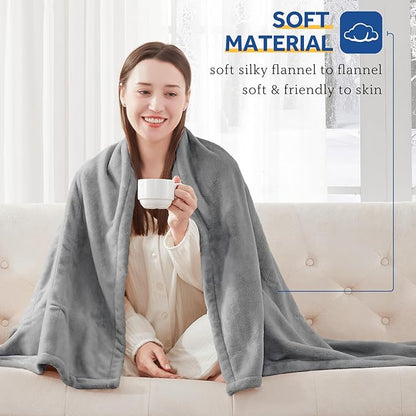 Sealy Electric Blanket Queen Size, Flannel Heated Blanket with 10 Heating Levels & 1-12 Hours Auto Shut Off, Machine Washable, Light Grey, 84 x 90 Inch