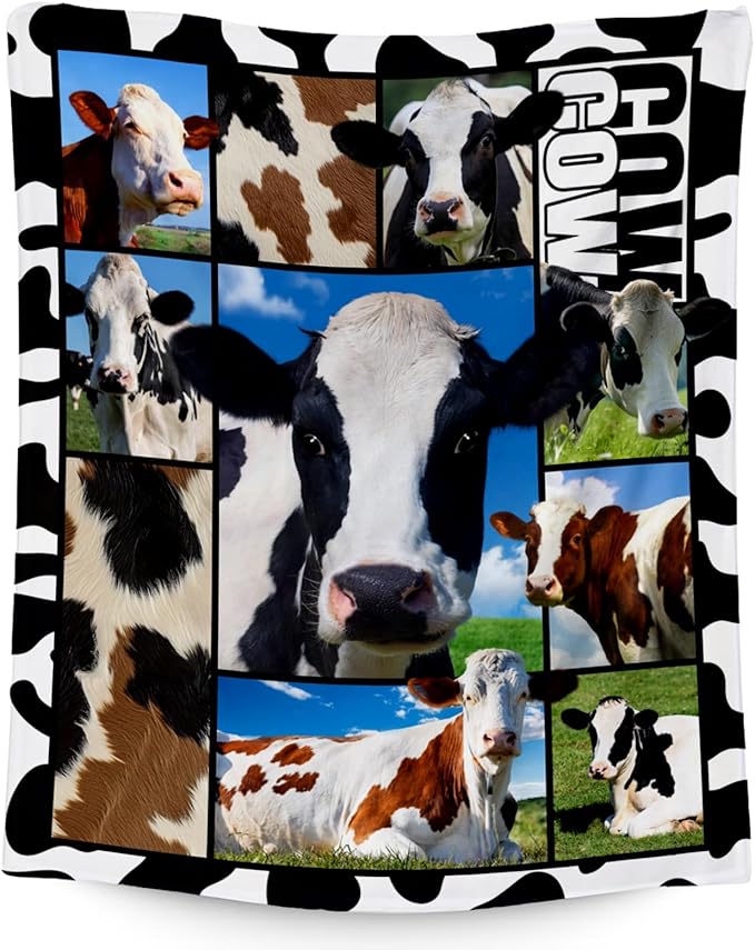 Cow Blankets and Throws, Cow Gifts for Women Girls, Soft Fluffy Fuzzy Farmhouse Blanket Country Home Decor, 40"x50" Animal Pattern Throw for Couch Sofa