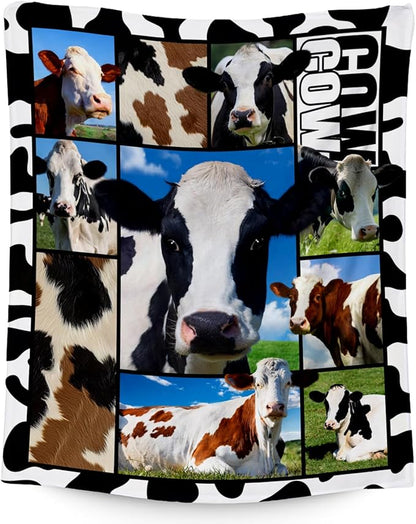 Cow Blankets and Throws, Cow Gifts for Women Girls Adults, Soft Fluffy Fuzzy Farmhouse Blanket Country Home Decor, 60"x80" Animal Pattern Throw for Bed Living Room
